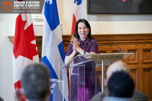 Mme Valérie Plante, mairesse de la Ville de Montréal, prononce son discours lors du lancement de la SACR 2023.