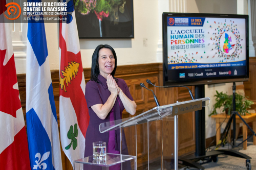 Mme Valérie Plante, mairesse de la Ville de Montréal, prononce son discours lors du lancement de la SACR 2023.